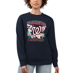 Navy Washington Nationals G-III 4Her by Carl Banks Women's Flowers Graphic Pullover Sweatshirt