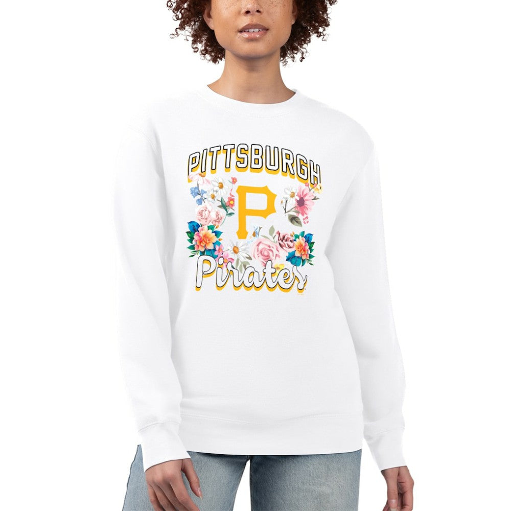 White Pittsburgh Pirates G-III 4Her by Carl Banks Women's Flowers Graphic Pullover Sweatshirt