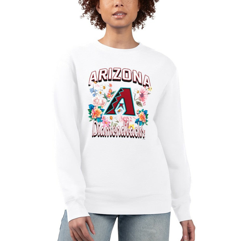 White Arizona Diamondbacks G-III 4Her by Carl Banks Women's Flowers Graphic Pullover Sweatshirt