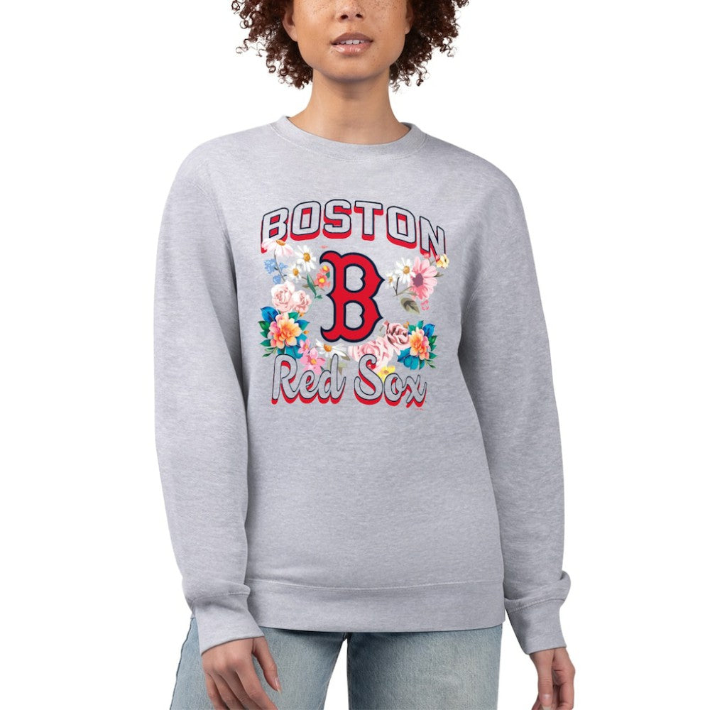 Heather Gray Boston Red Sox G-III 4Her by Carl Banks Women's Flowers Graphic Pullover Sweatshirt