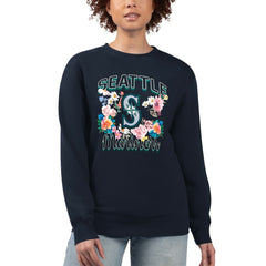 Navy Seattle Mariners G-III 4Her by Carl Banks Women's Flowers Graphic Pullover Sweatshirt