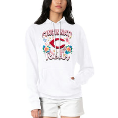 White Cincinnati Reds G-III 4Her by Carl Banks Women's Flowers Graphic Pullover Hoodie