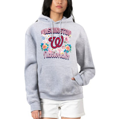 Heather Gray Washington Nationals G-III 4Her by Carl Banks Women's Flowers Graphic Pullover Hoodie
