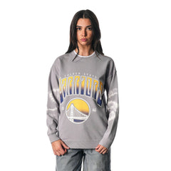 Golden State Warriors The Wild Collective Women's Bleached Tie-Dye Pullover Sweatshirt sale