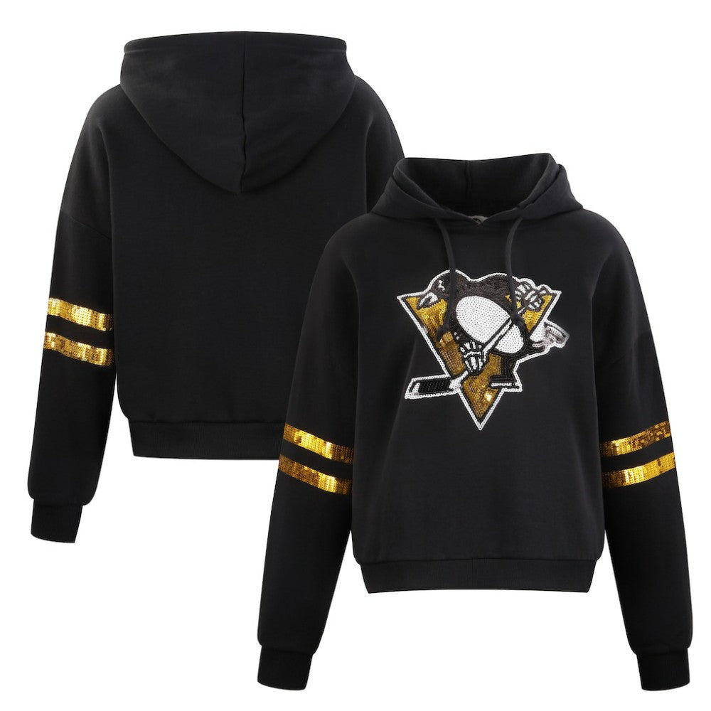 NHL Pittsburgh Penguins Cuce Women's Sequin Cropped Pullover Hoodie