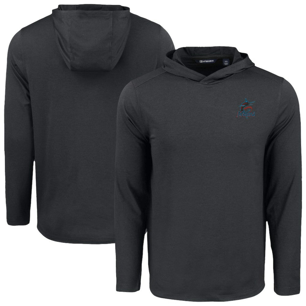 Black Miami Marlins Cutter & Buck Coastline Epic Comfort Recycled Eco Hoodie Long Sleeve T-Shirt