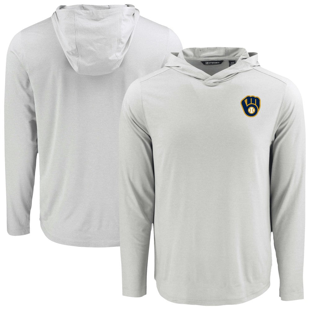Gray Milwaukee Brewers Cutter & Buck Coastline Epic Comfort Recycled Eco Hoodie Long Sleeve T-Shirt