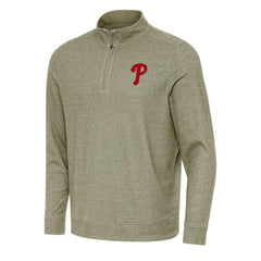 Heather Olive Philadelphia Phillies Antigua Subtle Quarter-Zip Sweatshirt