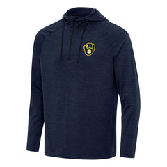 Heather Navy Milwaukee Brewers Antigua Spikes Quarter-Zip Pullover Hoodie
