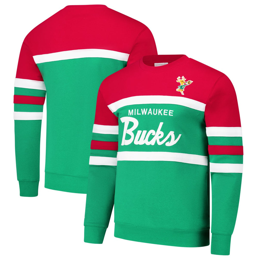 Mitchell & Ness Milwaukee Bucks Hardwood Classics Vintage Logo Head Coach Pullover Sweatshirt