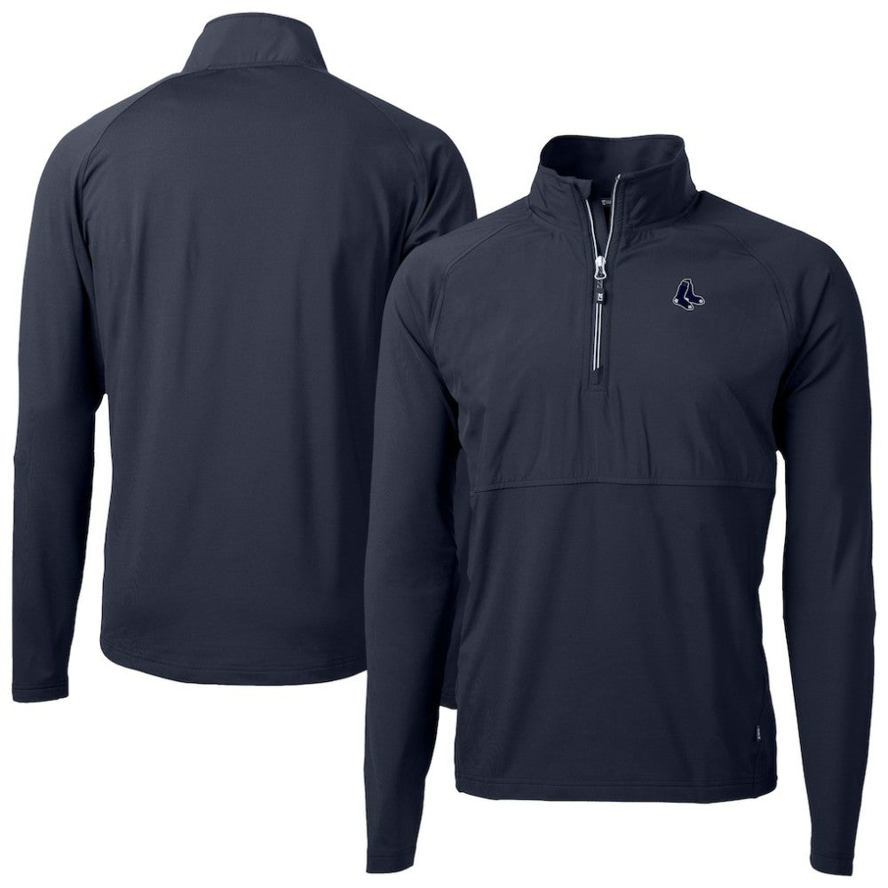 Navy Boston Red Sox Cutter & Buck Adapt Eco Hybrid Raglan DryTec Quarter-Zip Jacket