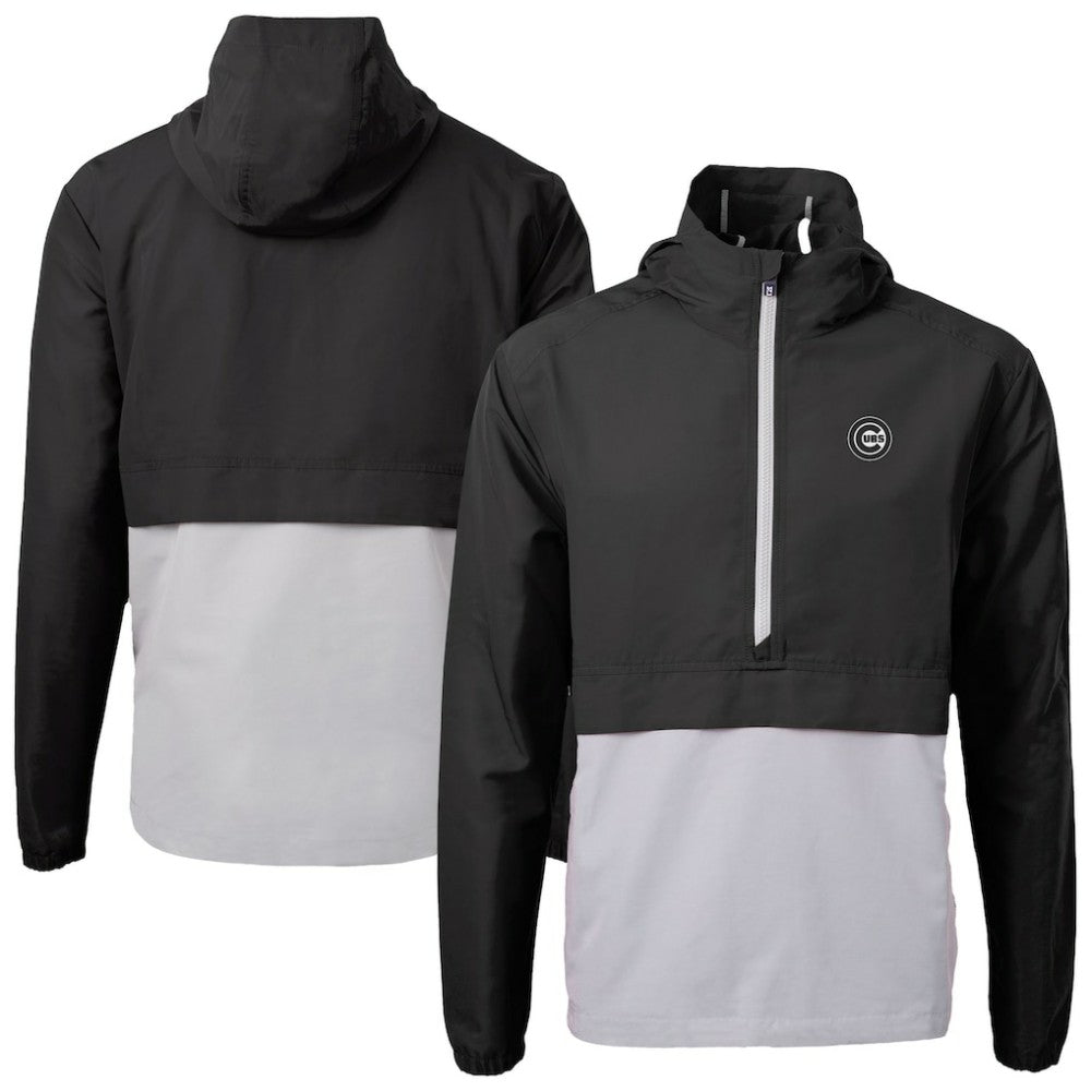 Black/Gray Chicago Cubs Cutter & Buck Charter Eco Recycled Anorak Half-Zip Hoodie Jacket