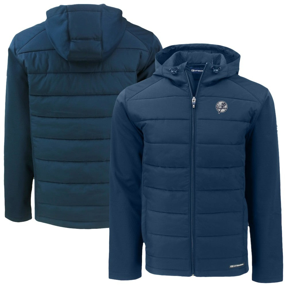 Navy New York Yankees Cutter & Buck Evoke Hybrid Eco Softshell Recycled Full-Zip Hooded Jacket
