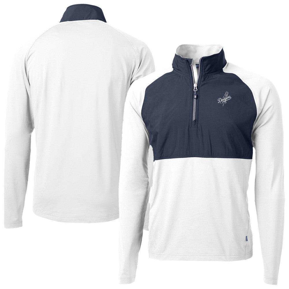 White Los Angeles Dodgers Cutter & Buck Adapt Eco Hybrid Raglan DryTec Quarter-Zip Jacket