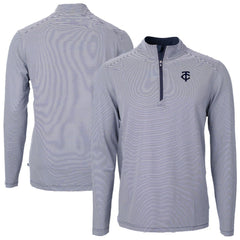 Navy Minnesota Twins Cutter & Buck Virtue Eco Pique Micro Stripe Quarter-Zip Jacket