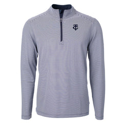 Navy Minnesota Twins Cutter & Buck Virtue Eco Pique Micro Stripe Quarter-Zip Jacket