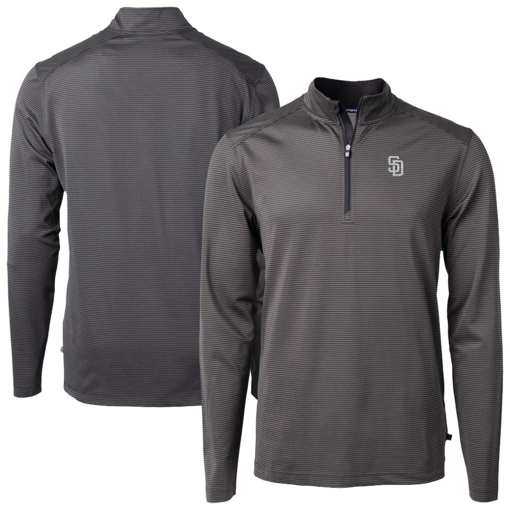 Black San Diego Padres Cutter & Buck Virtue Eco Pique Micro Stripe Quarter-Zip Jacket