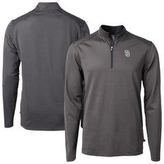 Black San Diego Padres Cutter & Buck Virtue Eco Pique Micro Stripe Quarter-Zip Jacket