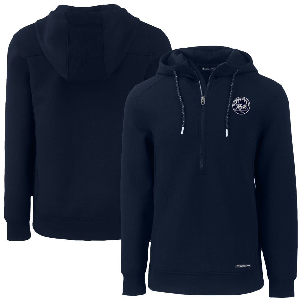 Navy New York Mets Cutter & Buck Roam Eco Recycled Tri-Blend Half-Zip Hoodie