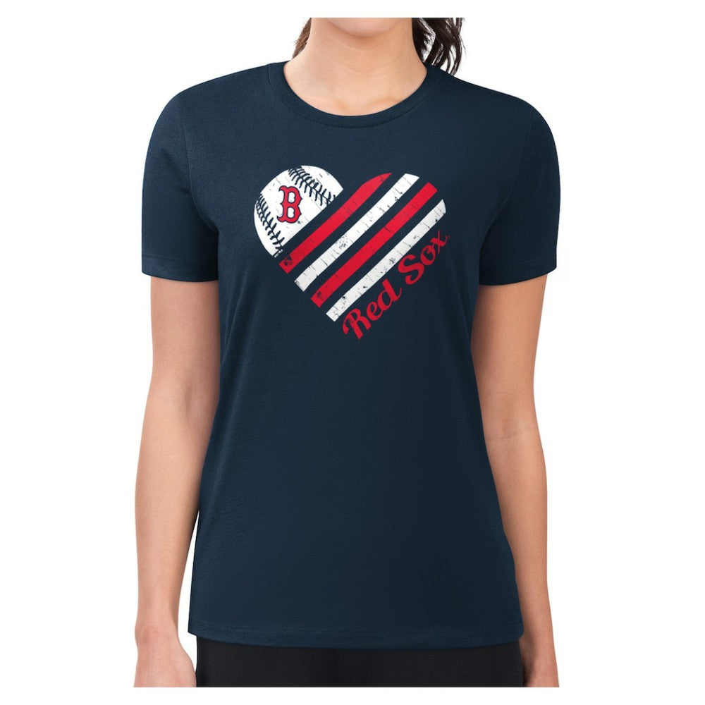 Navy Boston Red Sox G-III 4Her by Carl Banks Women's Super-Slim Fit Lightweight Heart Graphic T-Shirt
