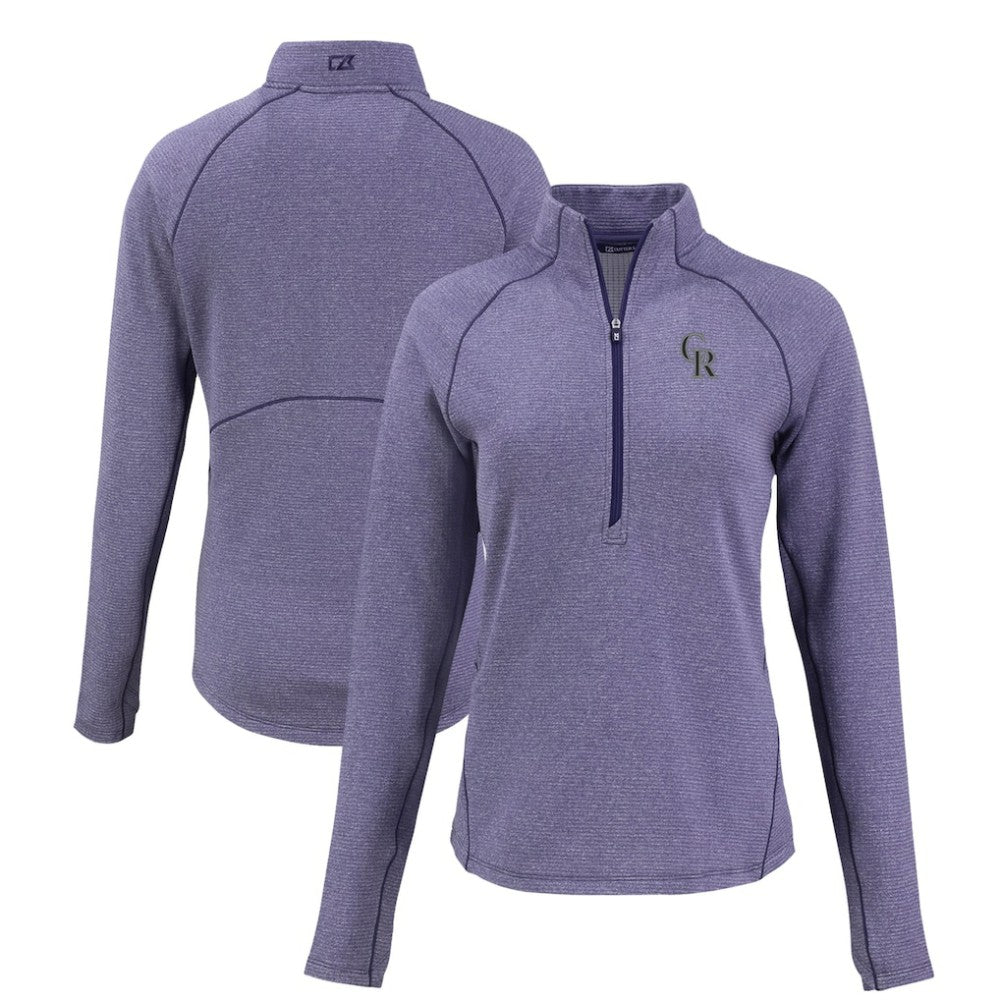 Heather Purple Colorado Rockies Cutter & Buck Women's Peshastin Eco Fleece Recycled Raglan Half-Zip Top