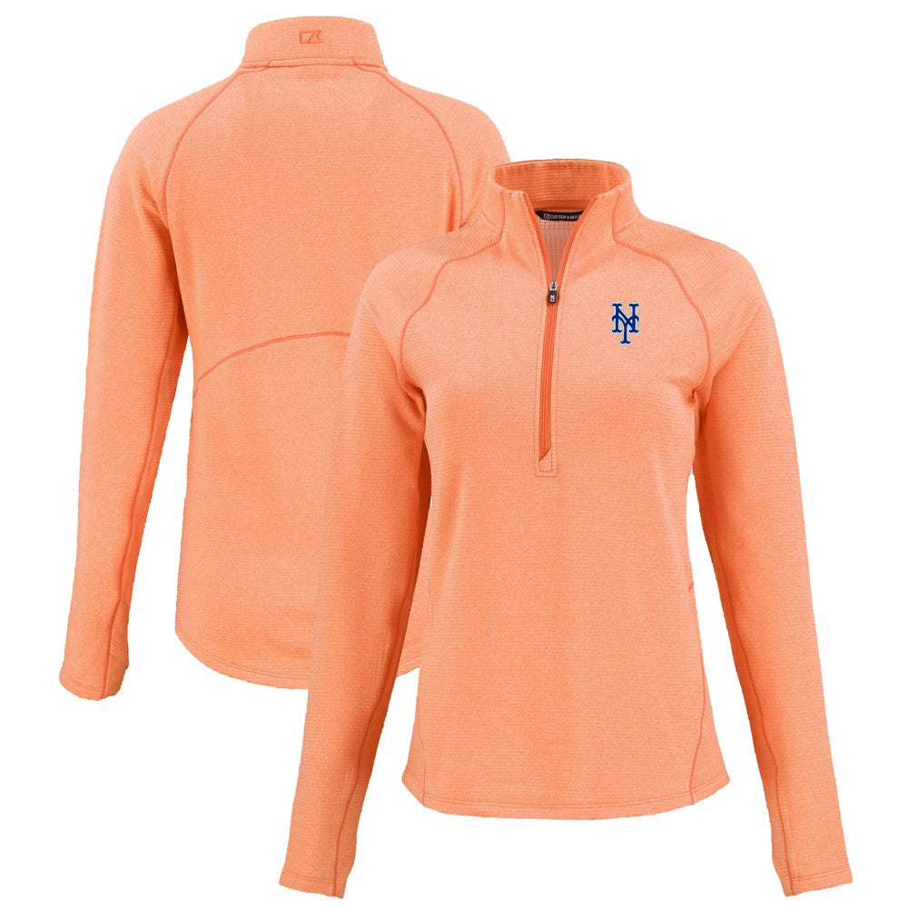 Heather Orange New York Mets Cutter & Buck Women's Peshastin Eco Fleece Recycled Raglan Half-Zip Top