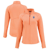 Heather Orange New York Mets Cutter & Buck Women's Peshastin Eco Fleece Recycled Raglan Half-Zip Top