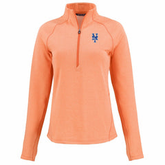 Heather Orange New York Mets Cutter & Buck Women's Peshastin Eco Fleece Recycled Raglan Half-Zip Top