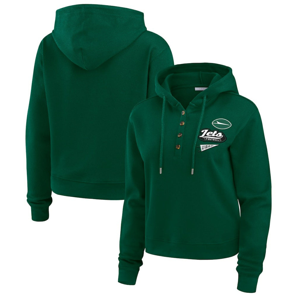 WEAR by Erin Andrews Women's Plus Size Waffle Hoodie Pullover Top - New York Jets Hoodies