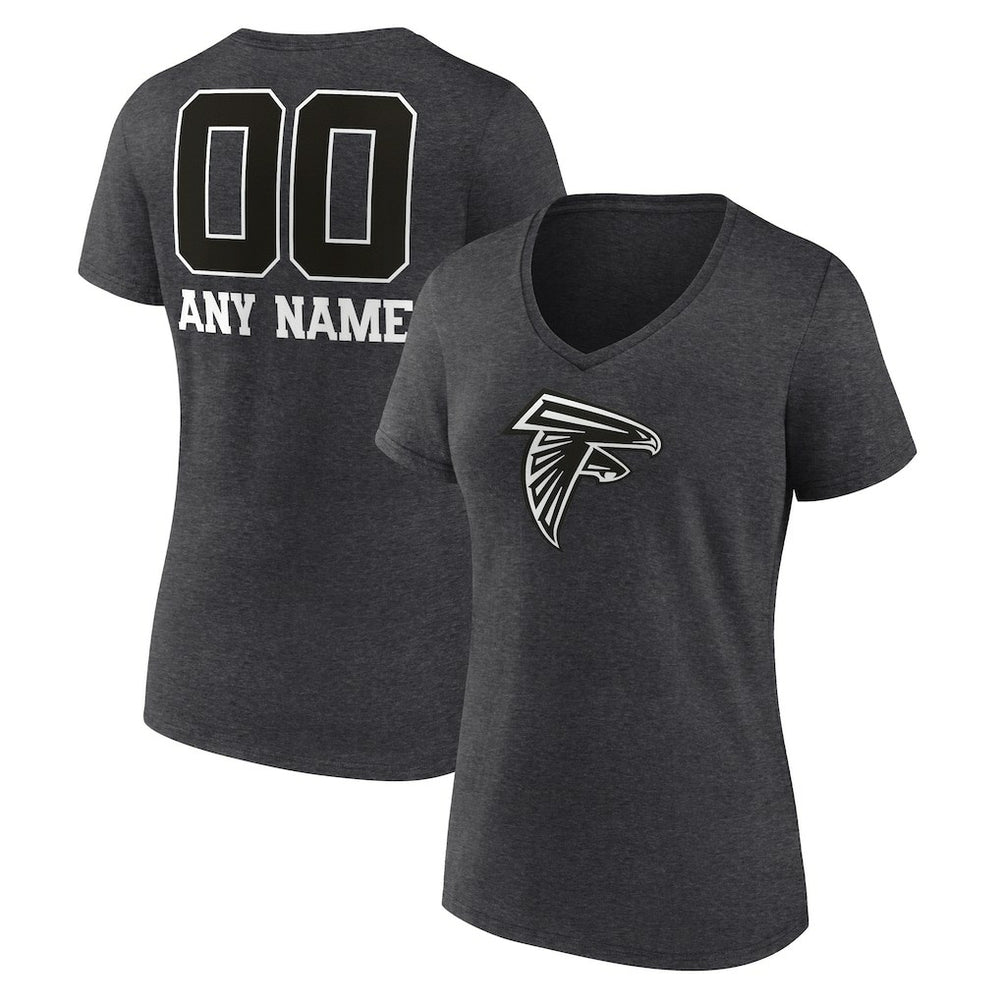 Women's Personalized Name & Number Monochrome V-Neck Long Sleeve T-Shirt - Atlanta Falcons T-shirts