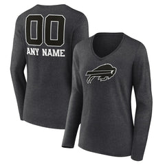 Women's Personalized Name & Number Monochrome V-neck T-Shirt - Buffalo Bills T-shirts