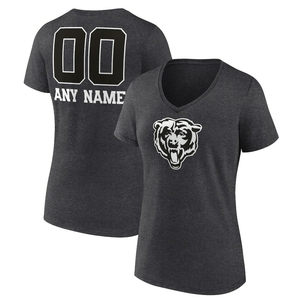 Women's Personalized Name & Number Monochrome V-Neck Long Sleeve T-Shirt - Chicago Bears T-shirts