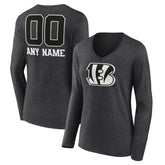 Women's Personalized Name & Number Monochrome V-neck T-Shirt - Cincinnati Bengals T-shirts