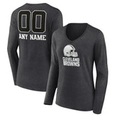 Women's Personalized Name & Number Monochrome V-neck T-Shirt - Cleveland Browns T-shirts