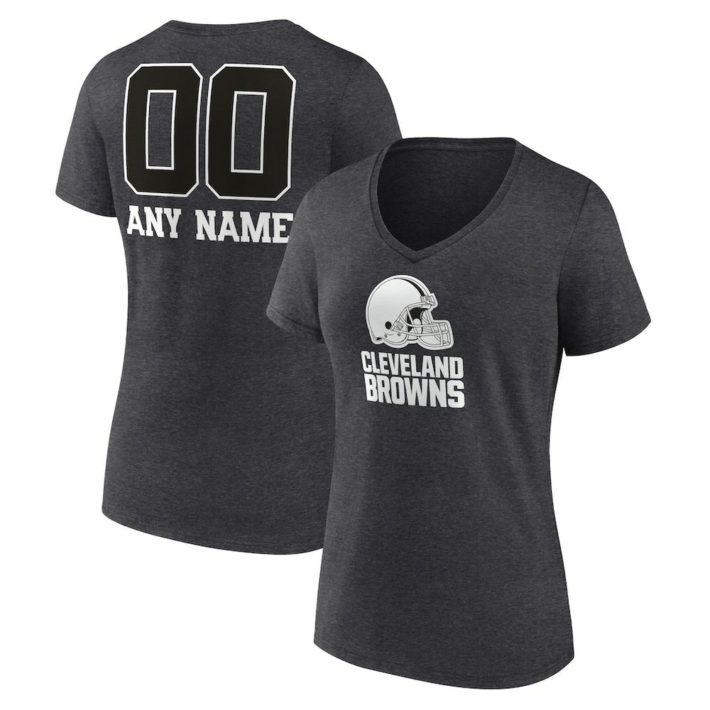 Women's Personalized Name & Number Monochrome V-Neck Long Sleeve T-Shirt - Cleveland Browns T-shirts