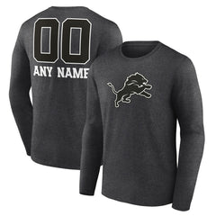 Personalized Name & Number Monochrome Long Sleeve T-Shirt - Detroit Lions T-shirts