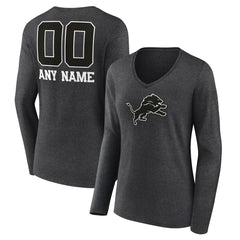 Women's Personalized Name & Number Monochrome V-neck T-Shirt - Detroit Lions T-shirts