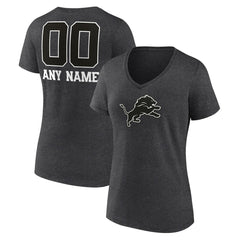Women's Personalized Name & Number Monochrome V-Neck Long Sleeve T-Shirt - Detroit Lions T-shirts