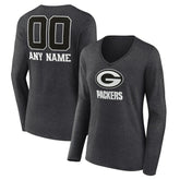 Women's Personalized Name & Number Monochrome V-neck T-Shirt - Green Bay Packers T-shirts