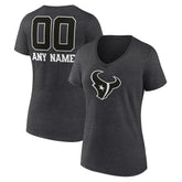 Women's Personalized Name & Number Monochrome V-Neck Long Sleeve T-Shirt - Houston Texans T-shirts