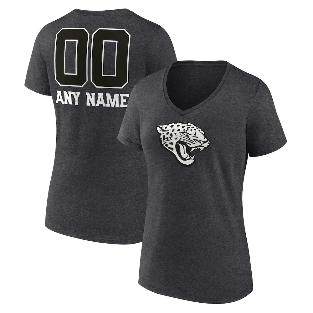 Women's Personalized Name & Number Monochrome V-Neck Long Sleeve T-Shirt - Jacksonville Jaguars T-shirts