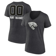 Women's Personalized Name & Number Monochrome V-Neck Long Sleeve T-Shirt - Jacksonville Jaguars T-shirts