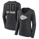 Women's Personalized Name & Number Monochrome V-neck T-Shirt - Kansas City Chiefs T-shirts