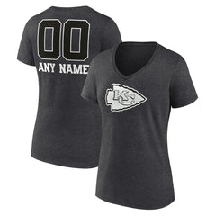 Women's Personalized Name & Number Monochrome V-Neck Long Sleeve T-Shirt - Kansas City Chiefs T-shirts