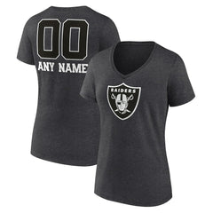 Women's Personalized Name & Number Monochrome V-Neck Long Sleeve T-Shirt - Las Vegas Raiders T-shirts