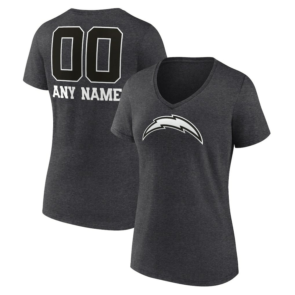 Women's Personalized Name & Number Monochrome V-Neck Long Sleeve T-Shirt - Los Angeles Chargers T-shirts