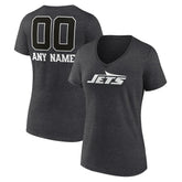 Women's Personalized Name & Number Monochrome V-Neck Long Sleeve T-Shirt - New York Jets T-shirts