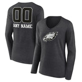 Women's Personalized Name & Number Monochrome V-neck T-Shirt - Philadelphia Eagles T-shirts