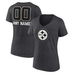 Women's Personalized Name & Number Monochrome V-Neck Long Sleeve T-Shirt - Pittsburgh Steelers T-shirts