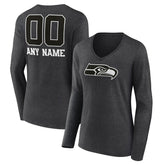 Women's Personalized Name & Number Monochrome V-neck T-Shirt - Seattle Seahawks T-shirts